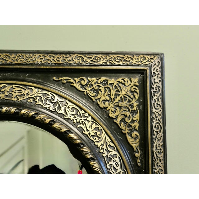 French Empire Gilt Brass and Black Lacquered Wall Mirror For Sale - Image 6 of 8