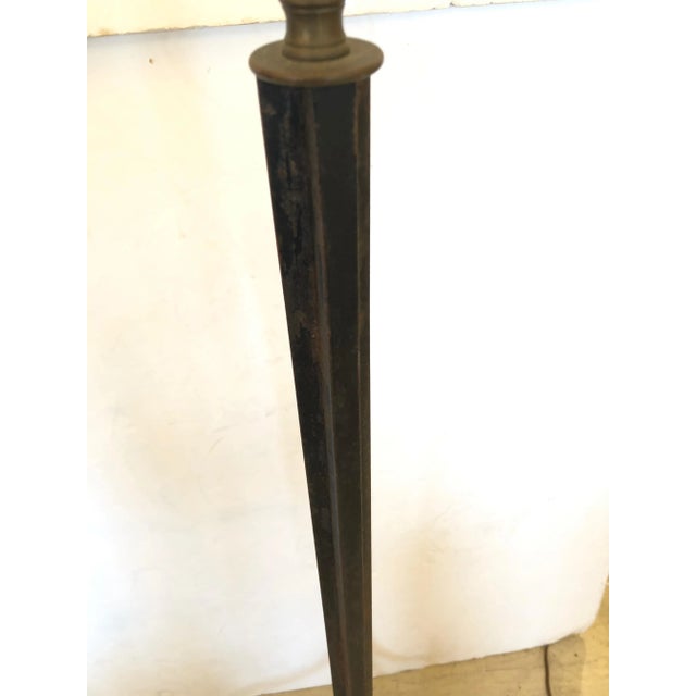 Fantastic floor lamp having a sleek Directoire steel base on 3 elegant legs and a handmade one of a kind shade dreamily...