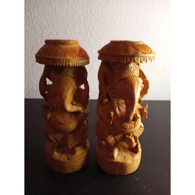 Wood Handcarved Sandalwood Lord Ganesh Figurines - Set of 2 For Sale - Image 7 of 7