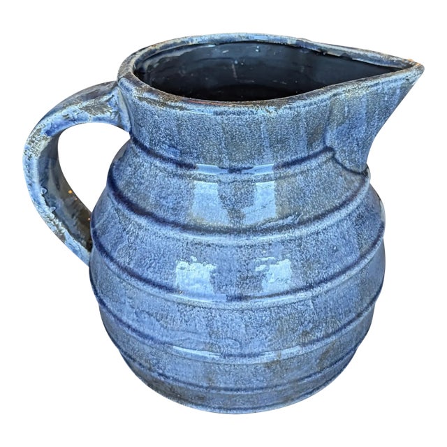 '90s Acid Wash Blue and Armadillo Striped Pitcher Planter For Sale