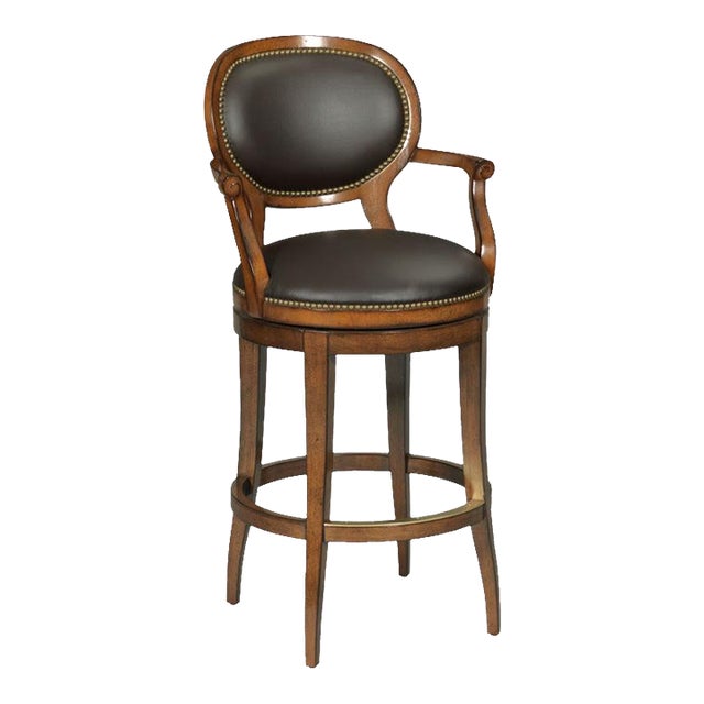Oval Back Swivel Bar Stool, Bordeaux Finish For Sale