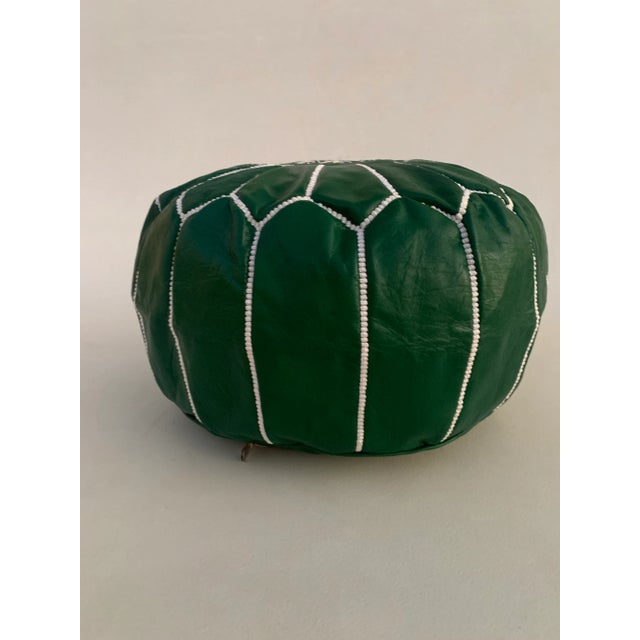 Early 21st Century Green Moroccan Leather Pouf Cover For Sale - Image 5 of 10