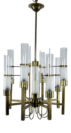 8-Arm Brass and Glass Tube Chandelier from Sciolari, Italy, 1960s
