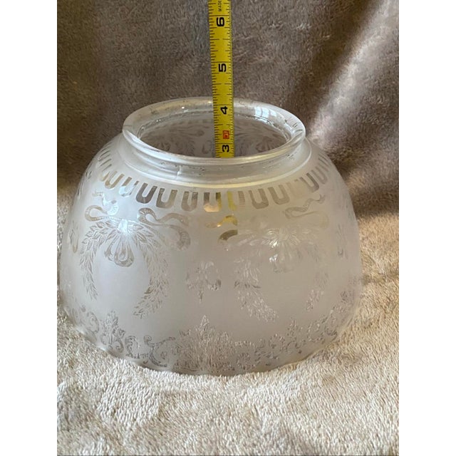Antique Fleur De Lis & Wheat Wreath Gas Frosted Etched Glass Shade For Sale - Image 12 of 12