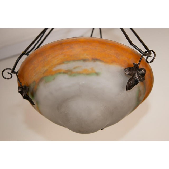Art Deco Wrought Iron Ceiling Light from Muller Freres Luneville, France, 1930s For Sale - Image 9 of 11