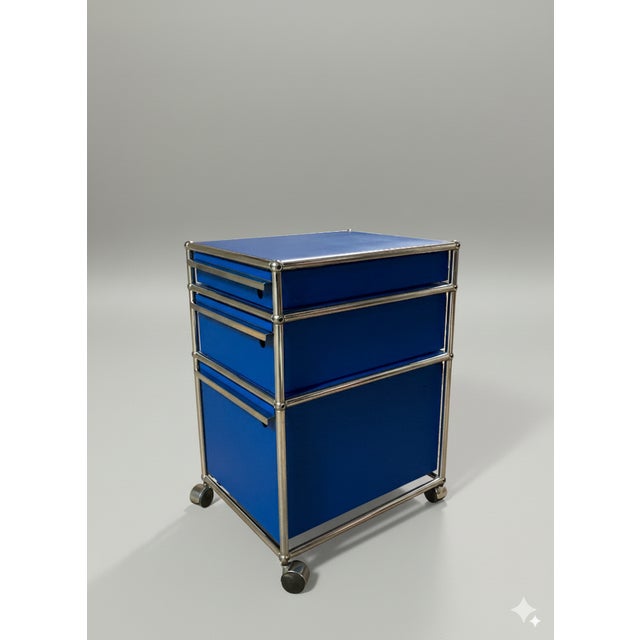 Matte Blue M63 Cabinet on Casters with Drawers attributed to Fritz Haller and Paul Schärer for USM Haller For Sale - Image 5 of 5
