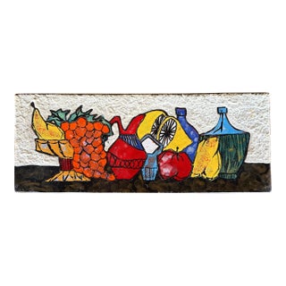 Unsigned Glazed Ceramic Still Life Wall Hanging Art For Sale
