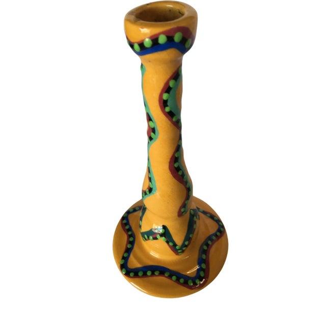 California Art Pottery Yellow Speckle Candlestick Holder by Lynda Feman Circa 1998 For Sale - Image 4 of 4