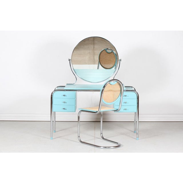 Art Deco Danish Dressing Table with Round Mirror and Chair, 1930s, Set of 2 For Sale - Image 16 of 16