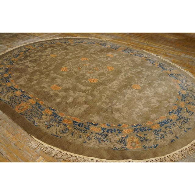 Chinese Excellent Tan-Camel Background in a Chinoiserie Pattern Antique Oval Chinese Peking Dragon Rug For Sale - Image 3 of 12