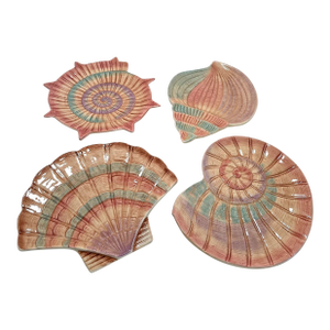 Vintage Fitz and Floyd Omnibus Sea Shells Nautical Appetizer Serving Plates Set of 4