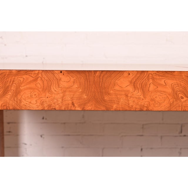 Milo Baughman for Thayer Coggin Mid-Century Modern Burl Wood Parsons Extension Dining Table, Newly Refinished For Sale - Image 11 of 15