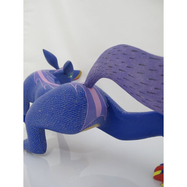 Blue Large Alebrije Colorful Fox Mexican Folk Art Wood Carving Figurine Sculpture For Sale - Image 8 of 15