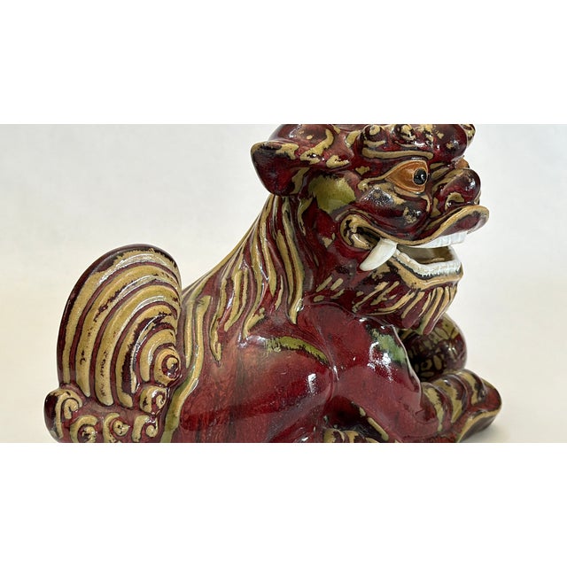 Vintage Shiwan Pomegranate Red Foo Dog For Sale - Image 12 of 15