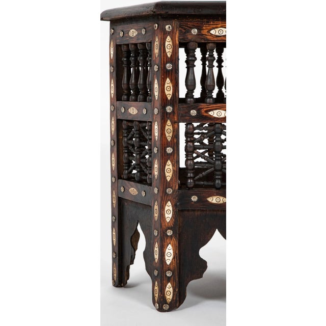 1950s 1950s Moroccan Inlaid Hexagonal Side Table with Brass Nailheads For Sale - Image 5 of 7