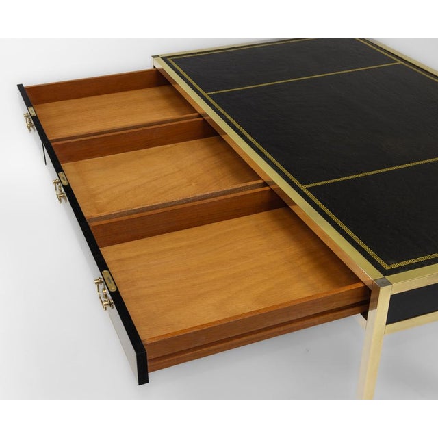 Wood Mid-Century Brass & Leather Desk in the style of Maison Jansen, 1950s For Sale - Image 7 of 18