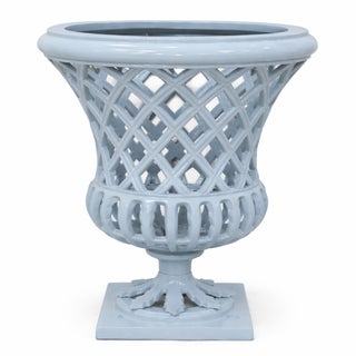 16" Soft Blue Lattice Urn For Sale