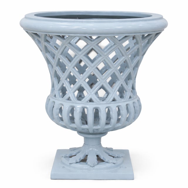 16" Soft Blue Lattice Urn For Sale