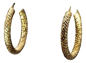 The Downey: Large Size Popcorn Textured Hoop Earrings in Yellow Gold, 2 Pieces