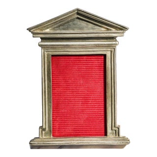 Vintage Taitù Italy Pewter Photo Picture Frame Neoclassical Architectural Pediment Easel Back Luxury Home Decor For Sale