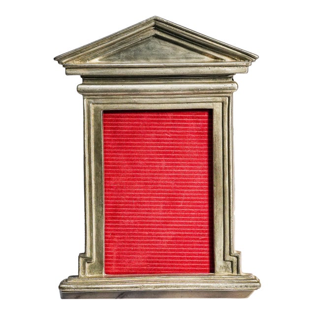 Vintage Taitù Italy Pewter Photo Picture Frame Neoclassical Architectural Pediment Easel Back Luxury Home Decor For Sale