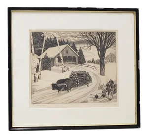 William MacLean (American, 1897-1978) "The Ox Team" Original Etching C.1941