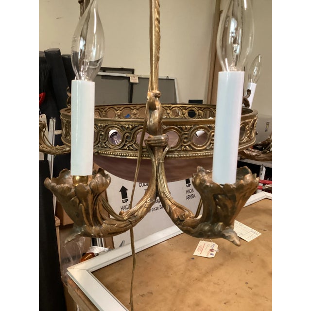French Art-Deco Chandelier W/Art Glass Dome For Sale - Image 9 of 11