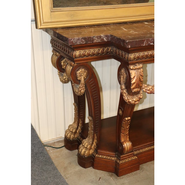 Late 19th Century Monumental French Northwind Masque Gilded Walnut Marble Top Console Table For Sale - Image 5 of 12