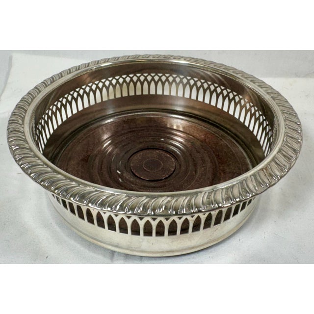 Vintage Cavalier Silver Plate Wine Coaster With Wooden Bottom From England - Circa 1940 For Sale In Dallas - Image 6 of 10