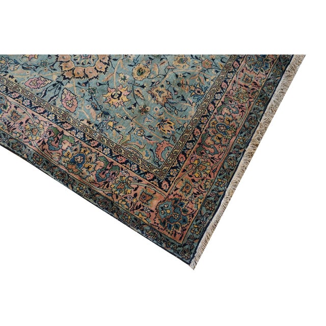 Indian 1920s Antique Sky Blue Floral Persian Formal Indian Shahrestan Runner Carpet Rug For Sale - Image 3 of 8