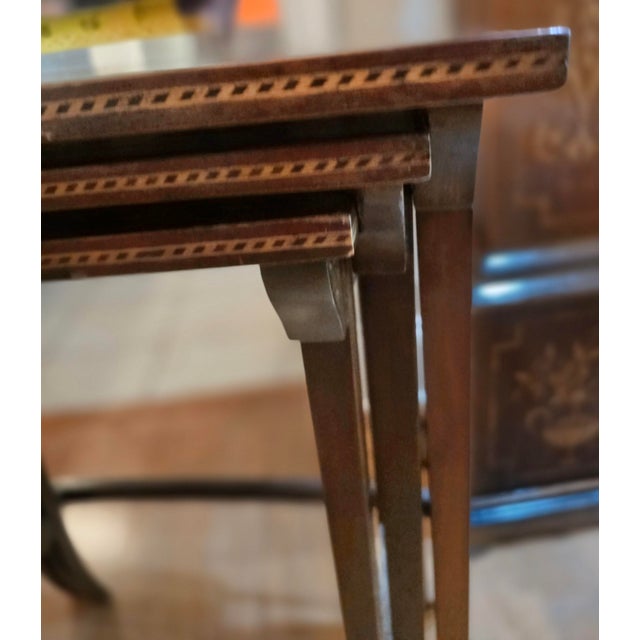 Antique Victorian/Regency Mahogany Nesting Tables With Inlay - Set of 3 For Sale - Image 4 of 8