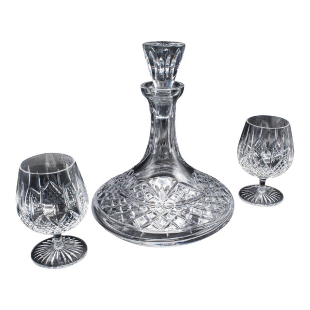 Vintage Ships Decanter & Glass Duo, English, Crystal Glass, Brandy, Rum, Whiskey - 3 pcs For Sale
