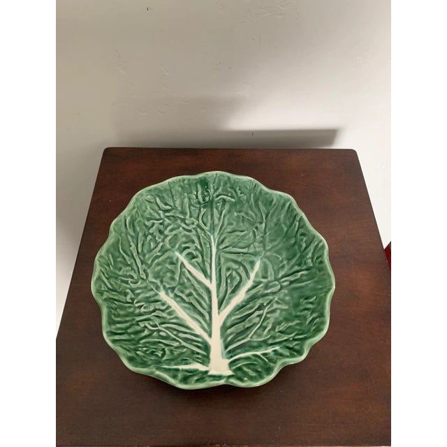 Traditional 8.5" Vintage Dark Green Majolica Cabbagewear Leaf Ceramic Bowl - Made in Portugal For Sale - Image 3 of 7