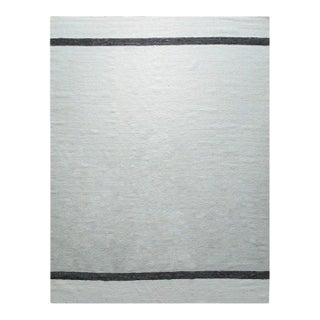 6x9 Ivory Handwoven Wool Understated Banded Geometric Modern Carpet Rug For Sale