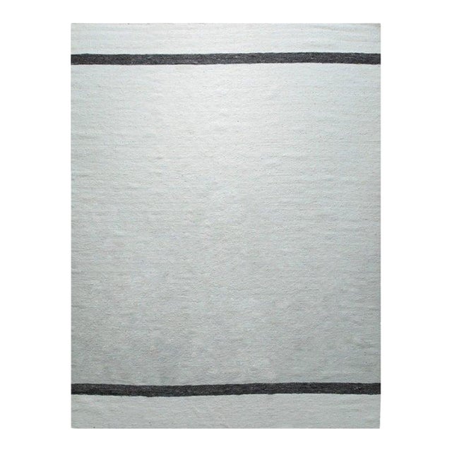 6x9 Ivory Handwoven Wool Understated Banded Geometric Modern Carpet Rug For Sale