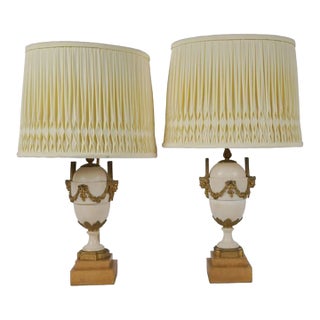 19th Century French Gilt-Bronze Mounted White Marble Urns Now Designer Lamps - a Pair For Sale