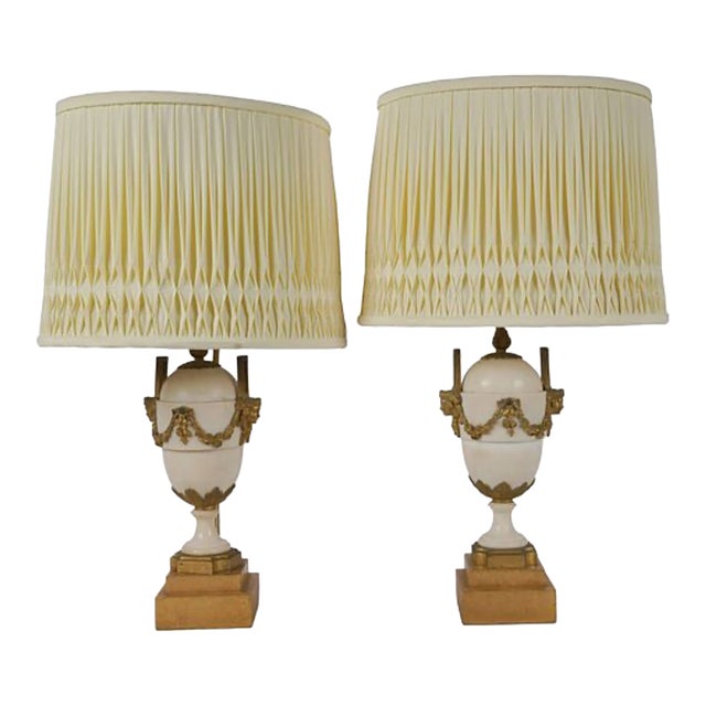 19th Century French Gilt-Bronze Mounted White Marble Urns Now Designer Lamps - a Pair For Sale