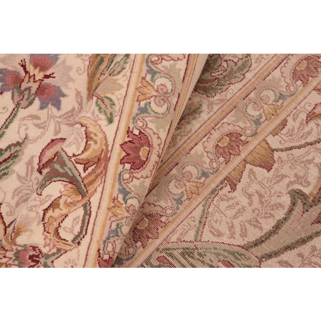 Textile Shabby Chic Floral Pak-Persian Beige/Green Wool Rug - 8'0'' X 9'11'' For Sale - Image 7 of 9