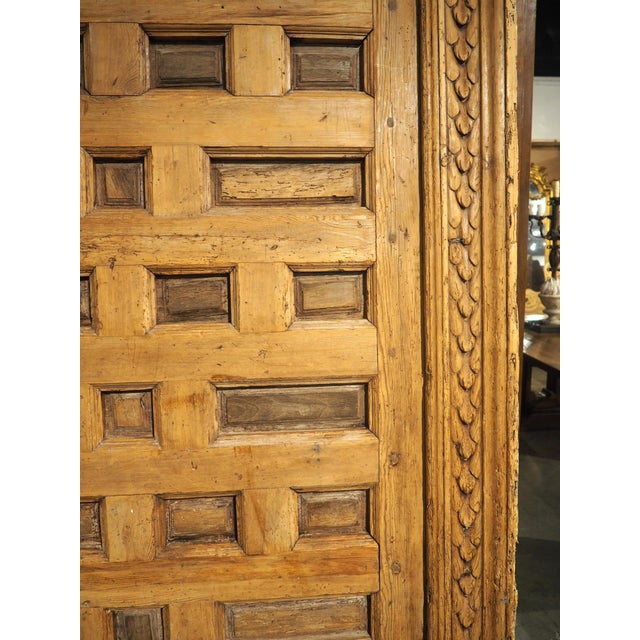 18th Century Spanish Paneled Pine and Walnut Door With Frame For Sale - Image 4 of 18