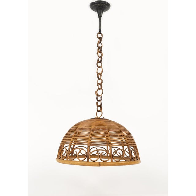 Gold Mid-Century Rattan and Bamboo Pendant, Italy, 1960s For Sale - Image 8 of 15