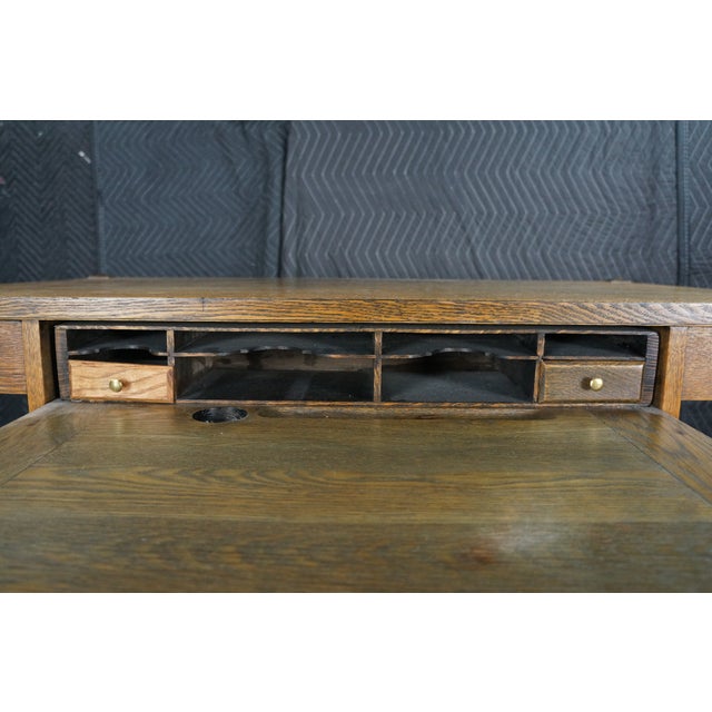 Antique Mission Arts Craft Quartersawn Oak Library Bookcase Table Desk Inkwell For Sale - Image 9 of 18