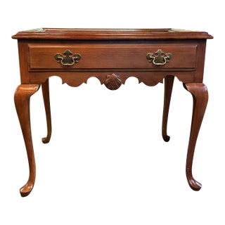 Mid 20th Century Cherry Queen Anne Style Side Glide One Drawer Tea Table For Sale