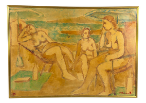Nazzareno Vitali, Female Figures on the Beach, 1984, Mixed Media Painting