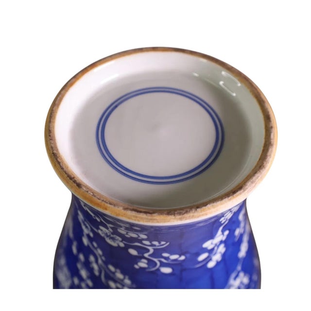 Ceramic Pair Early 20th Century Chinese Cobalt Meiping Vases With Prunus Decoration For Sale - Image 7 of 8