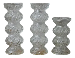 Vintage Candlesticks in White Tormented Glass, 1960, Set of 3