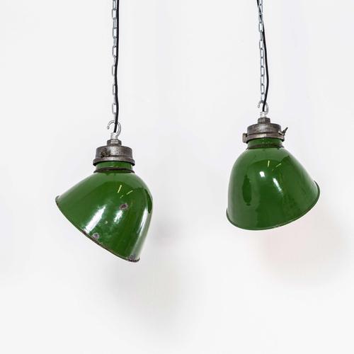 Green Enamelled Cast Top Pendant Lamps from GEC, 1940s, Set of 2 For Sale - Image 10 of 10