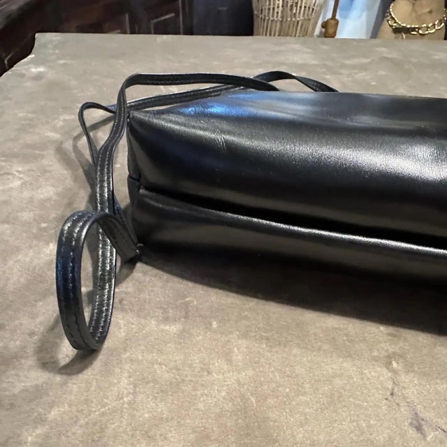 A 1990s Black Leather and Brass Shoulder Bag by Salvatore Ferragamo For Sale - Image 6 of 10