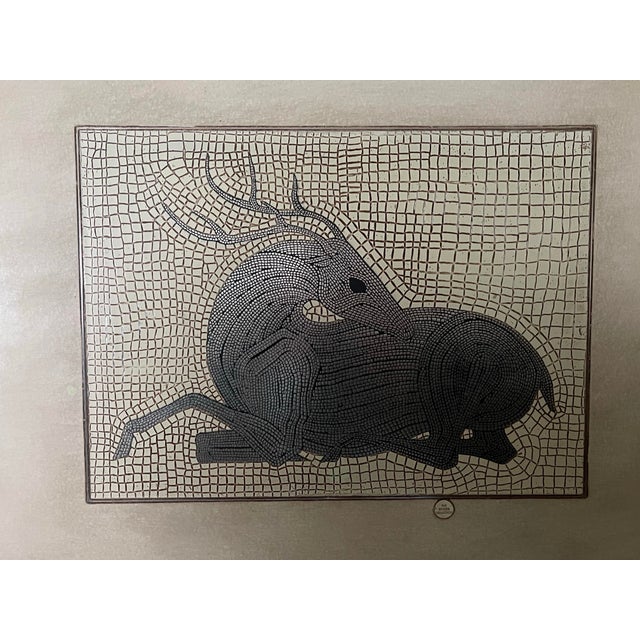 Vintage Framed Mosaic-Style Antelope Artwork For Sale - Image 4 of 7