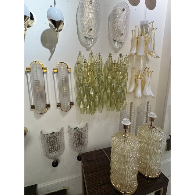 Glass Pair of Murano Green Poliheder Sconces For Sale - Image 7 of 7
