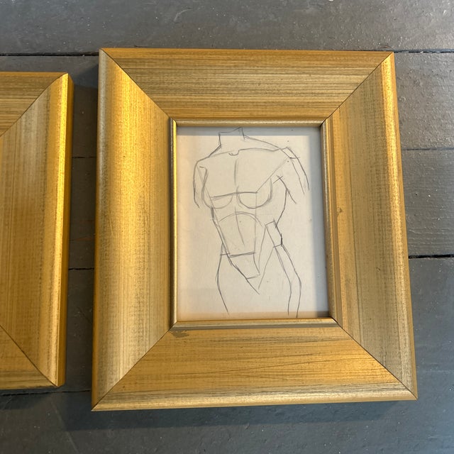Art Deco 1940’s Two Original Art Deco Male Figure Pencil Drawings - Set of Two For Sale - Image 3 of 4